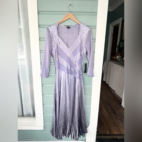 Komarov NWT XL purple chiffon midi dress black ombre 3/4 sleeve pleated MOB fall - Picture 1 of 11